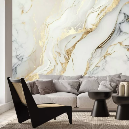 Fototapete Weißer Marmor mit goldenen Verzierungen Stein Hintergrund