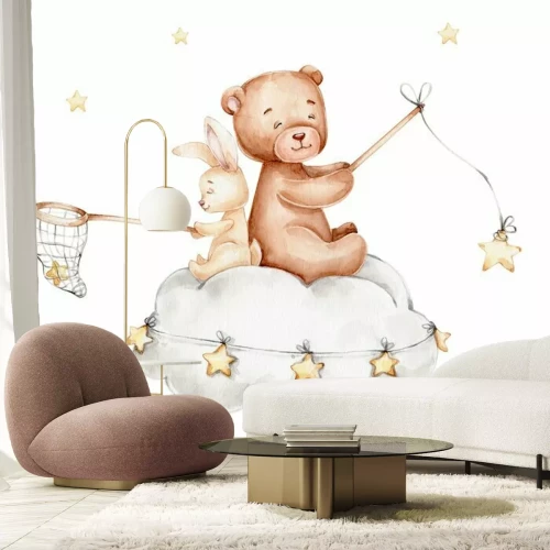 Sticker Der Hase und der Bär fischen nach Sternen