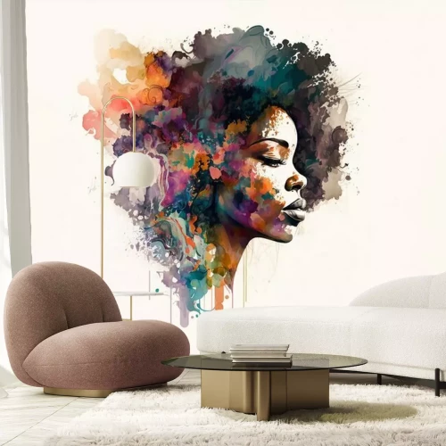 Fototapete Aquarell-Porträt einer schwarzen Frau im Profil
