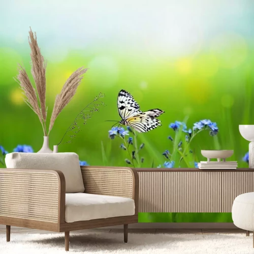 Sticker Blaue Blumen und ein Schmetterling