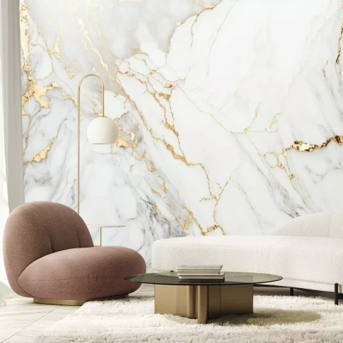 Fototapete Weißer Marmor mit goldenen und grauen Adern