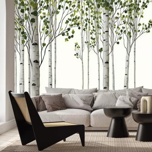 Fototapete Illustration eines sommerlichen Birkenwaldes