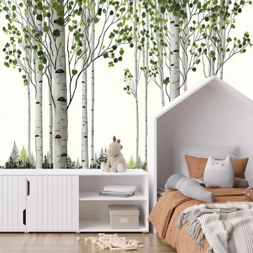 Fototapete Illustration eines sommerlichen Birkenwaldes