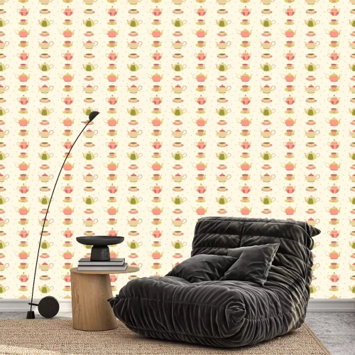 Tapete Rosa Teekannen und Tassen