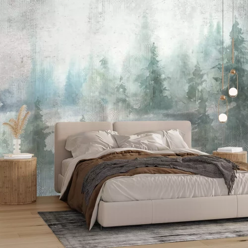 Fototapete Grunge photo wallpaper with golden abstract elements on concrete background. Illustration for wallpaper, fresco, mural.