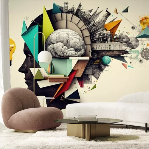 Fototapete Kunstcollage mit einem Kopf voller Ideen