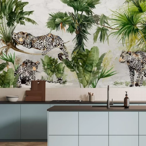 Fototapete Leoparden im tropischen grünen Wald