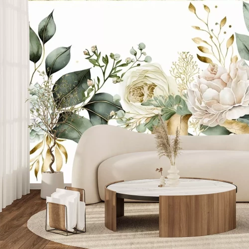 Sticker Romantischer grüner Kranz mit weißen Blumen