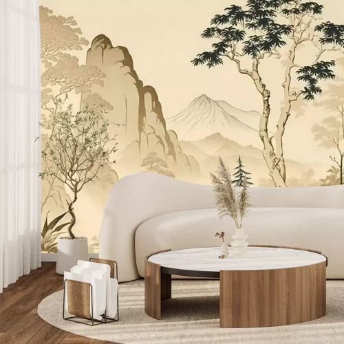 Fototapete Asiatische Landschaft in beiger Ausführung