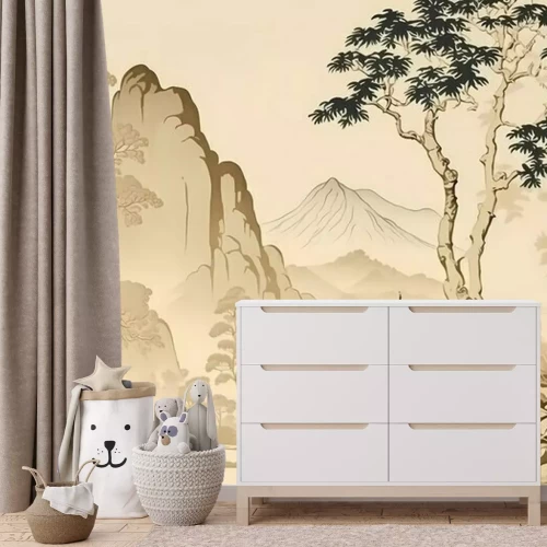 Fototapete Asiatische Landschaft in beiger Ausführung