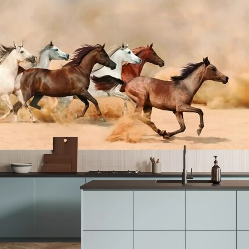 Fototapete Im sand rennende pferde