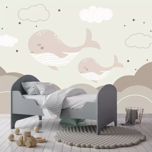 Fototapete Wale am Himmel mit Sternen und Wolken märchenhaftes Muster