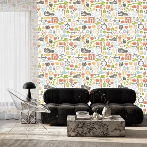 Tapete nahtlose Muster mit gesunden Lifestyle-Ikonen