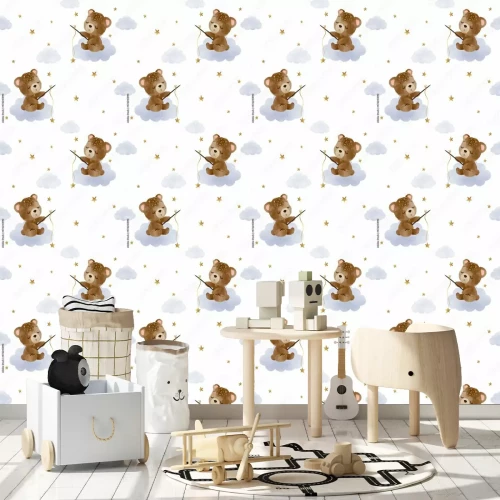Tapete Kleine Bären mit Angelruten