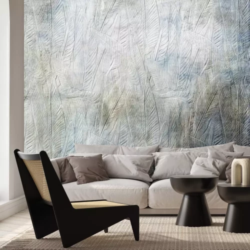 Fototapete Tropische Blätter auf einem texturierten Hintergrund mit geometrischen Formen