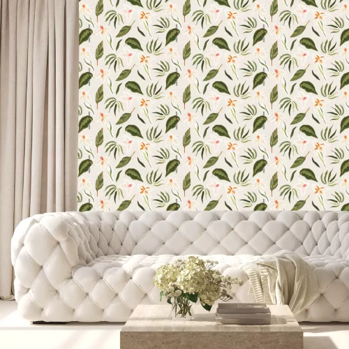 Tapete Modernes Muster mit Blättern und Blumen