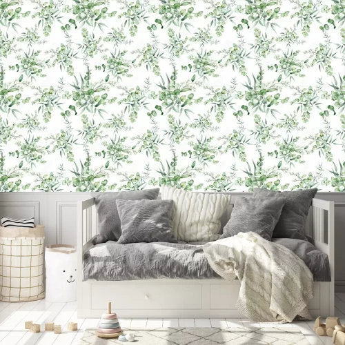 Tapete Grüne Blumensträuße mit Eukalyptus