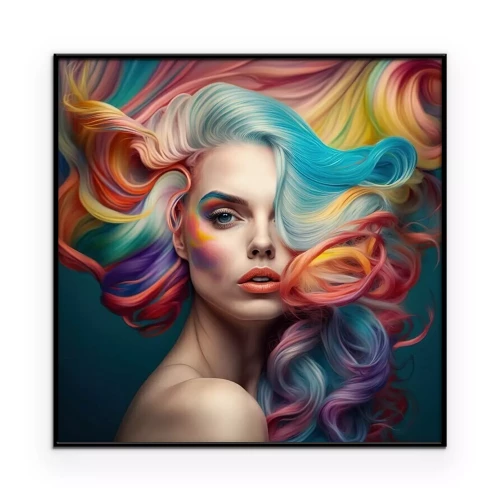 Poster Eine Frau mit langen, bunten Haaren