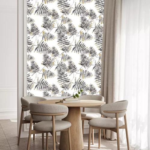 Tapete Graue Farnblätter mit bunten Details