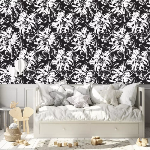 Tapete Abstrakte weiße Blumen in einem modernen Stil