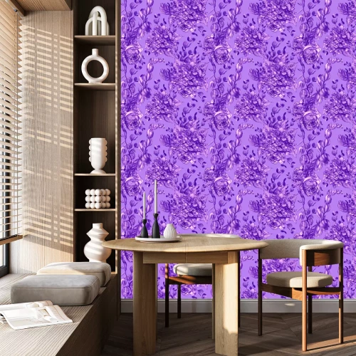 Tapete Violette Rosen und Hortensien