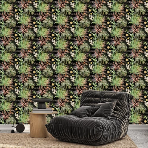 Tapete Ein florales Muster mit exotischen Elementen