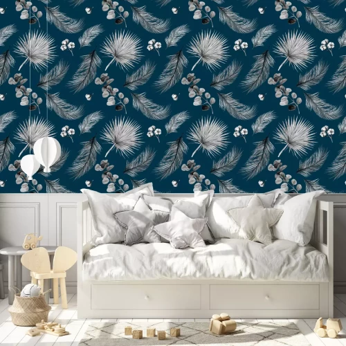 Tapete Elegantes Muster aus exotischen Blättern im Wind