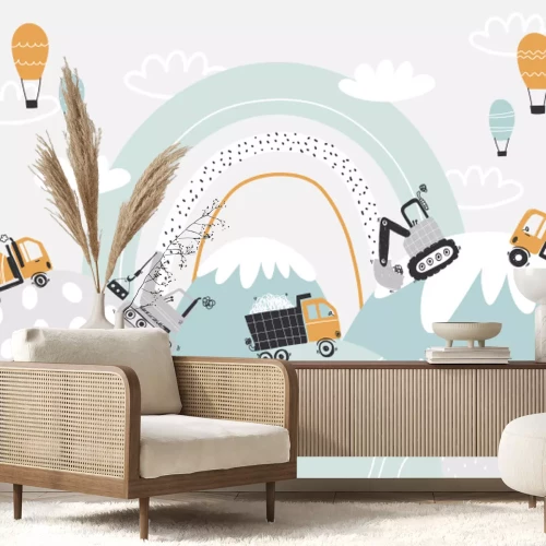 Fototapete Bagger Lastwagen und Ballons im Märchenland