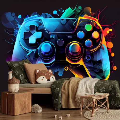 Fototapete Abstrakter bunter Spiel-Controller für Jugendliche