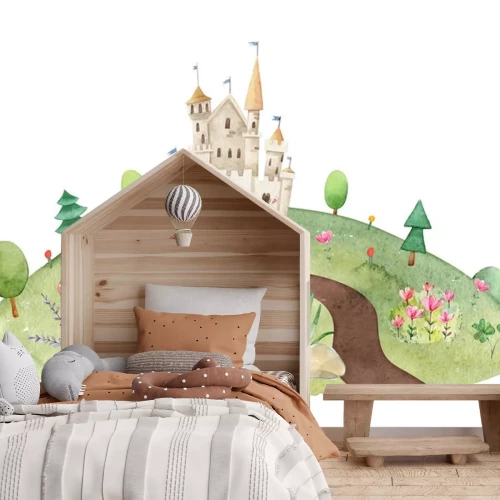 Sticker Eine Burg auf einem grünen Hügel