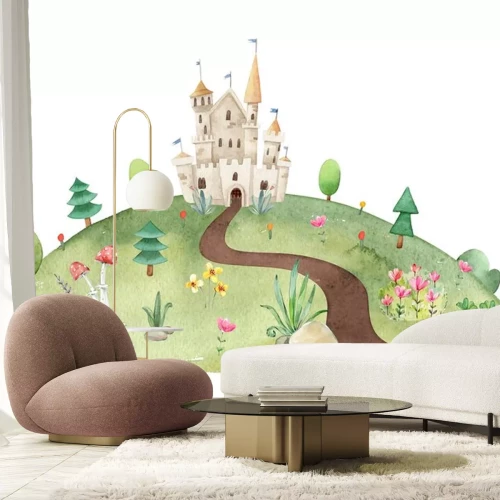 Sticker Eine Burg auf einem grünen Hügel