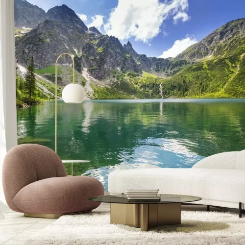 Fototapete Schöne Landschaft der Tatra Berge und den See in Polen