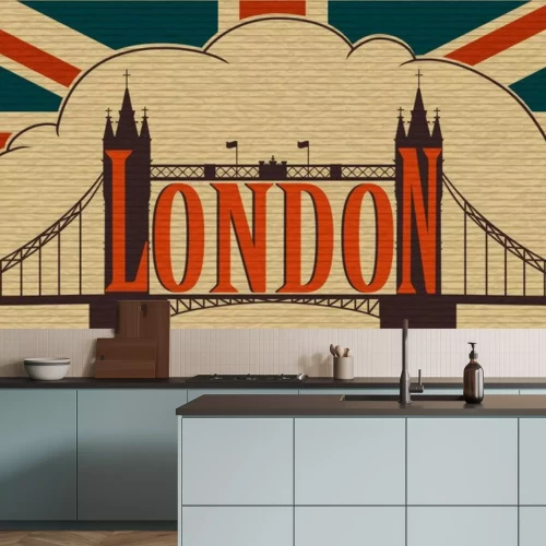 Sticker London, Tower Bridge auf dem Hintergrund der Flagge des Vereinigten Königreichs