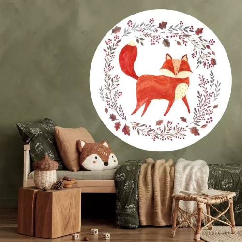Sticker Rotfuchs in einem runden Kranz