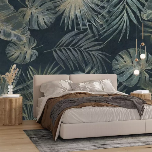 Fototapete Exotische Blätter mit Monstera und Palmen