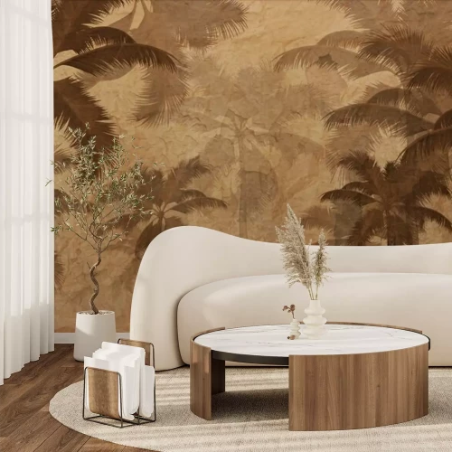 Fototapete Landschaft mit Palmen in Sepia-Tönen