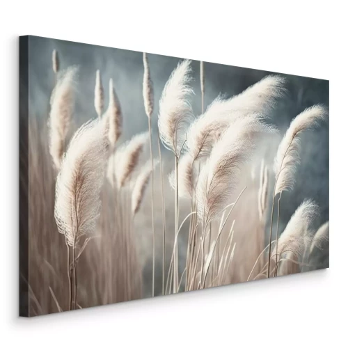 Bild soft vegetation on an abstracted natural background Selloan cortaderia Pampas grass with a boho style background of dry reeds. wintertime fluffy long grass stems. Generative AI