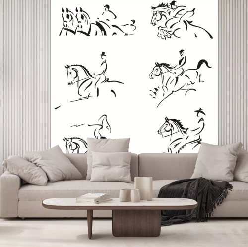 Sticker Pferde Reitsport schwarze Grafiken von Pferden und Reitern