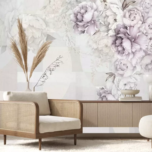 Fototapete Geometrische Textur mit Pfingstrosen