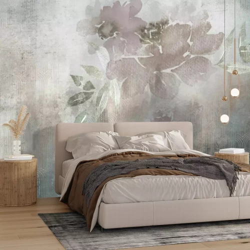 Fototapete Aquarell mit Blüte auf Beton