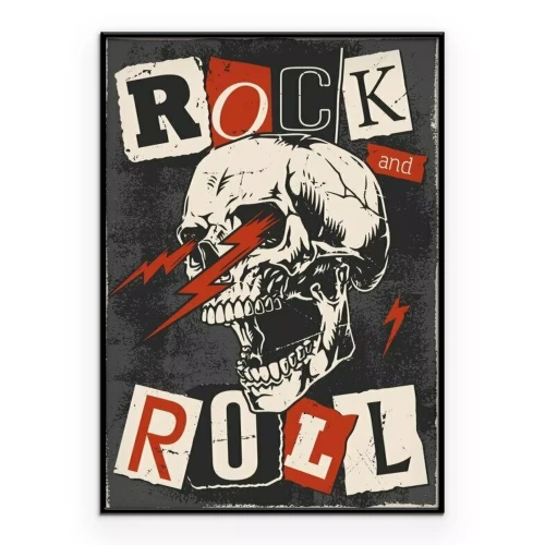 Poster Rock'n'Roll-Inschrift mit Totenkopf