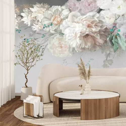 Fototapete Romantische Blumen auf hellem Hintergrund