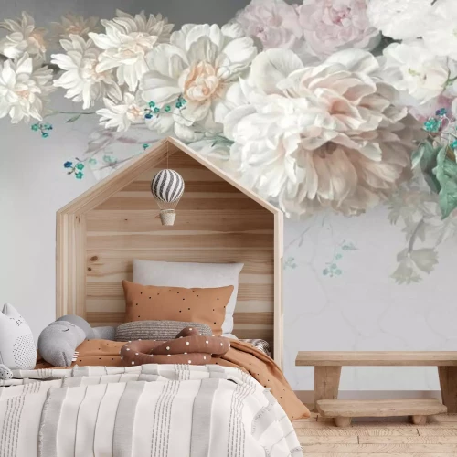 Fototapete Romantische Blumen auf hellem Hintergrund