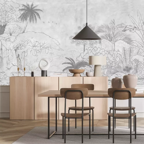 Fototapete Tropischer Dschungel in Grau