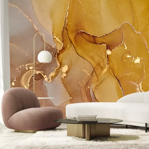 Fototapete Marmor in kupfernen Tönen mit Gold
