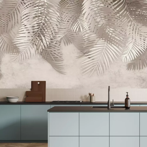 Fototapete Tropische Palmblätter in Beigetönen