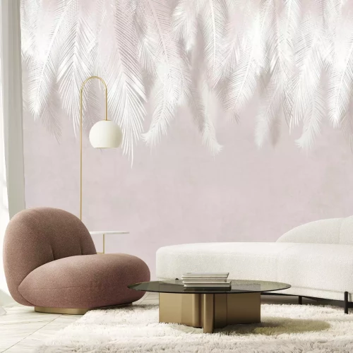 Fototapete Zarte Blätter auf Betonhintergrund