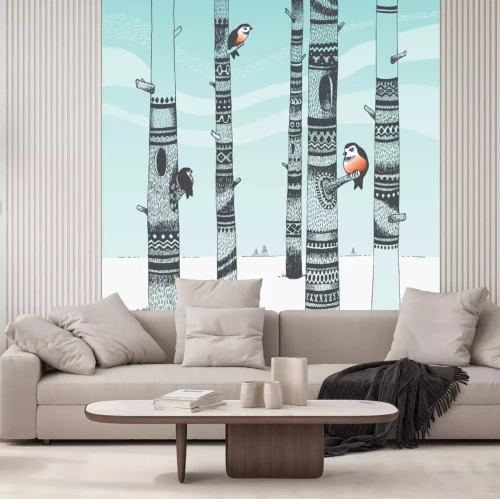 Sticker Vögel auf einem Baum im skandinavischen Stil
