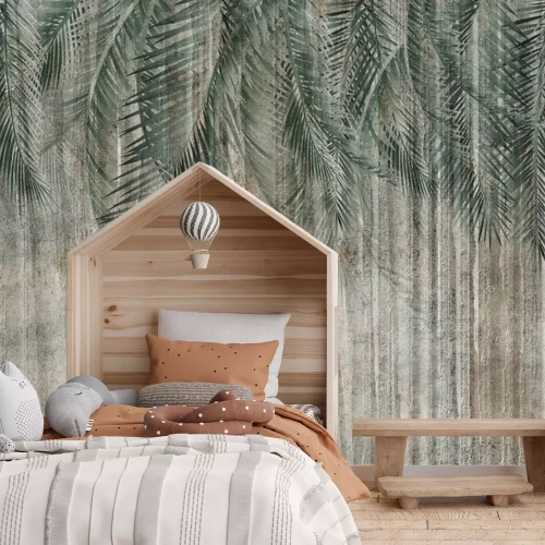 Fototapete Tropische Palmblätter auf Beton