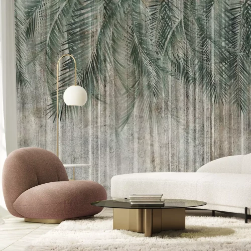 Fototapete Tropische Palmblätter auf Beton